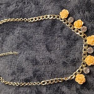 73 - Gold tone flowers & crystals necklace